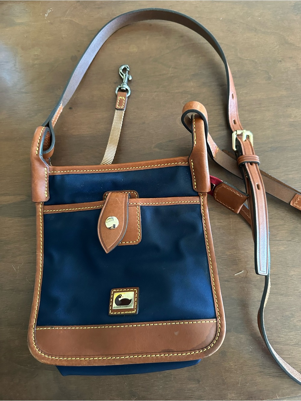 Dooney & Bourke Navy and Tan Leather Trim Crossbody
